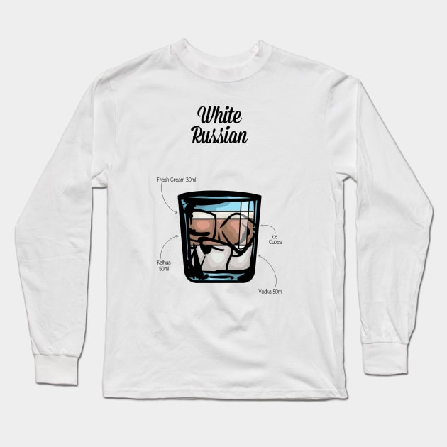 White Russian Cocktail Recipe Long Sleeve T-Shirt by HuckleberryArts